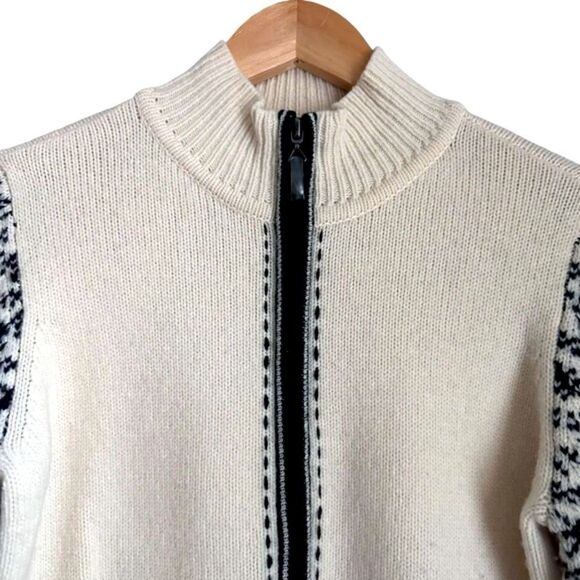 Women Petite M Lambs Wool Zip Up Cardigan Sweater Fair Isle Norwegian Ski Chalet - Picture 4 of 11